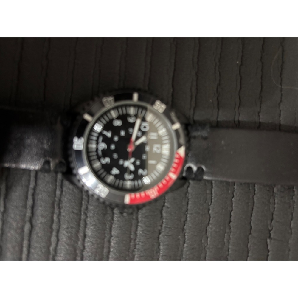 Classic Time Mens Military Field Watch Black Dial Red Bezel Leather Strap 33348